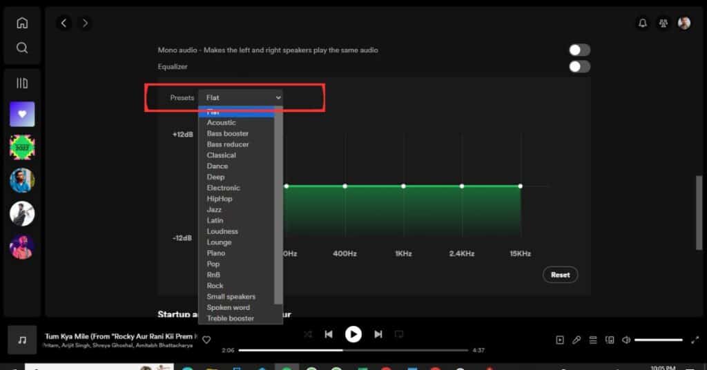 Spotify Equalizer Setting Options
