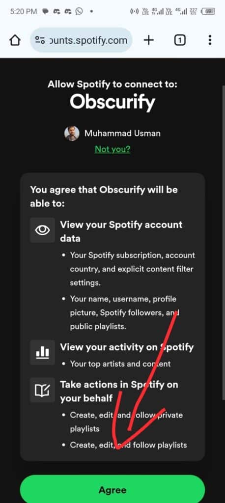 Spotify Obscurity Terms Click on Agree