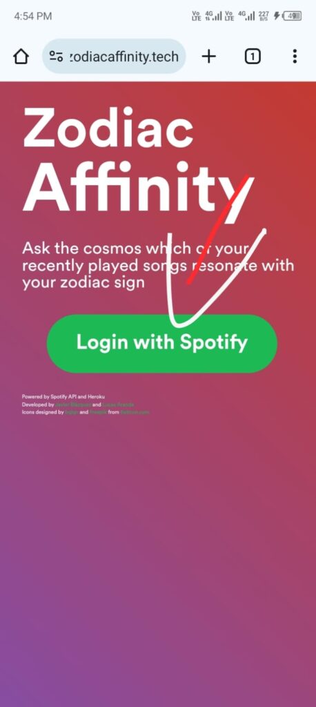 link your Spotify account with Zodiac Affinity