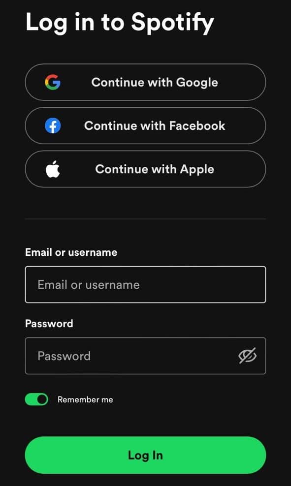 Login with Spotify account