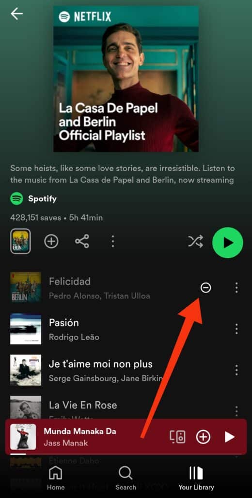 Tap the three dots next to the song name in Spotify app