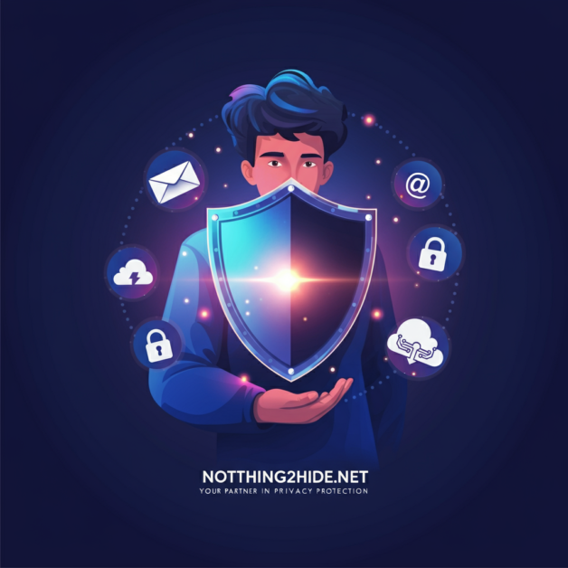 Illustration of personal data protection with Notthing2hide.net text.